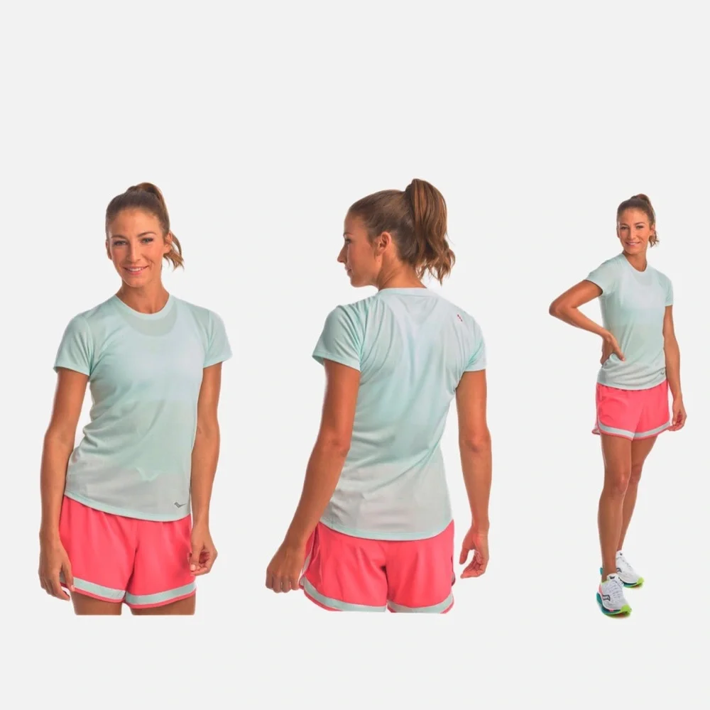 NWT Saucony Stop Watch Short Sleeve Reflective Running Shirt Blue Opal Small - Picture 2 of 2